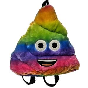Emoji Rainbow Poop Plush Backpack Kids OS Multicolor Faux Fur FABNY